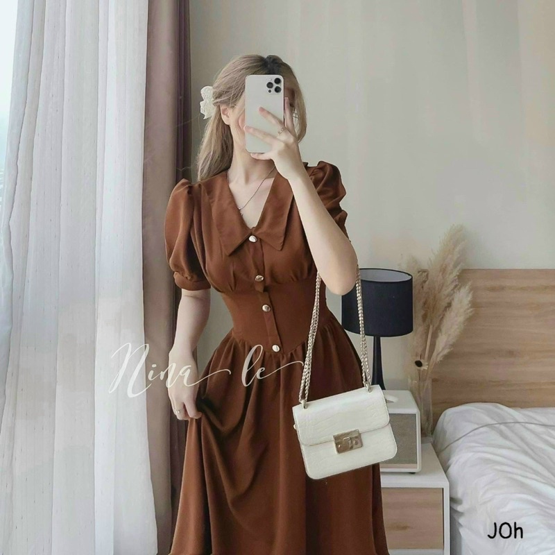 Đầm Váy Nữ Xoè Nút Tay Phồng Siêu Xinh Đẹp Tiểu Thư