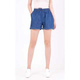 Quần sọt jean denim nữ lưng cao cạp chun trơn