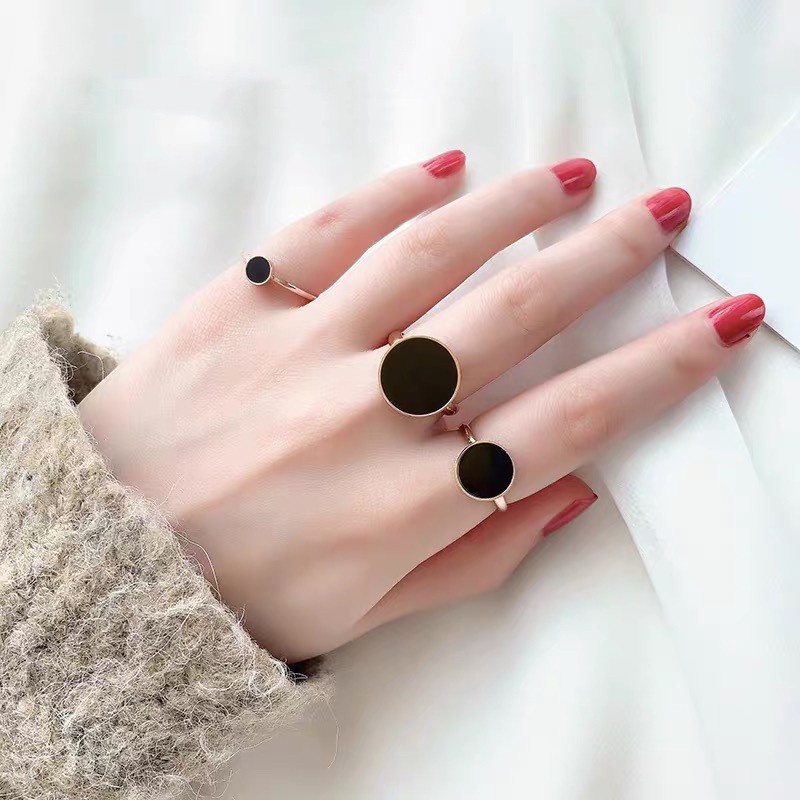 Nhẫn mạ vàng hồng 18k mặt hình đĩa tròn màu đen 6 / 8 / 14mm không gây dị ứng / chống thấm nước / chống mồ hôi
