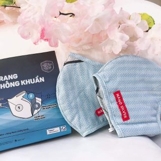 2 Khẩu Trang Kháng Khuẩn Nano Bạc Hanvico sọc xanh