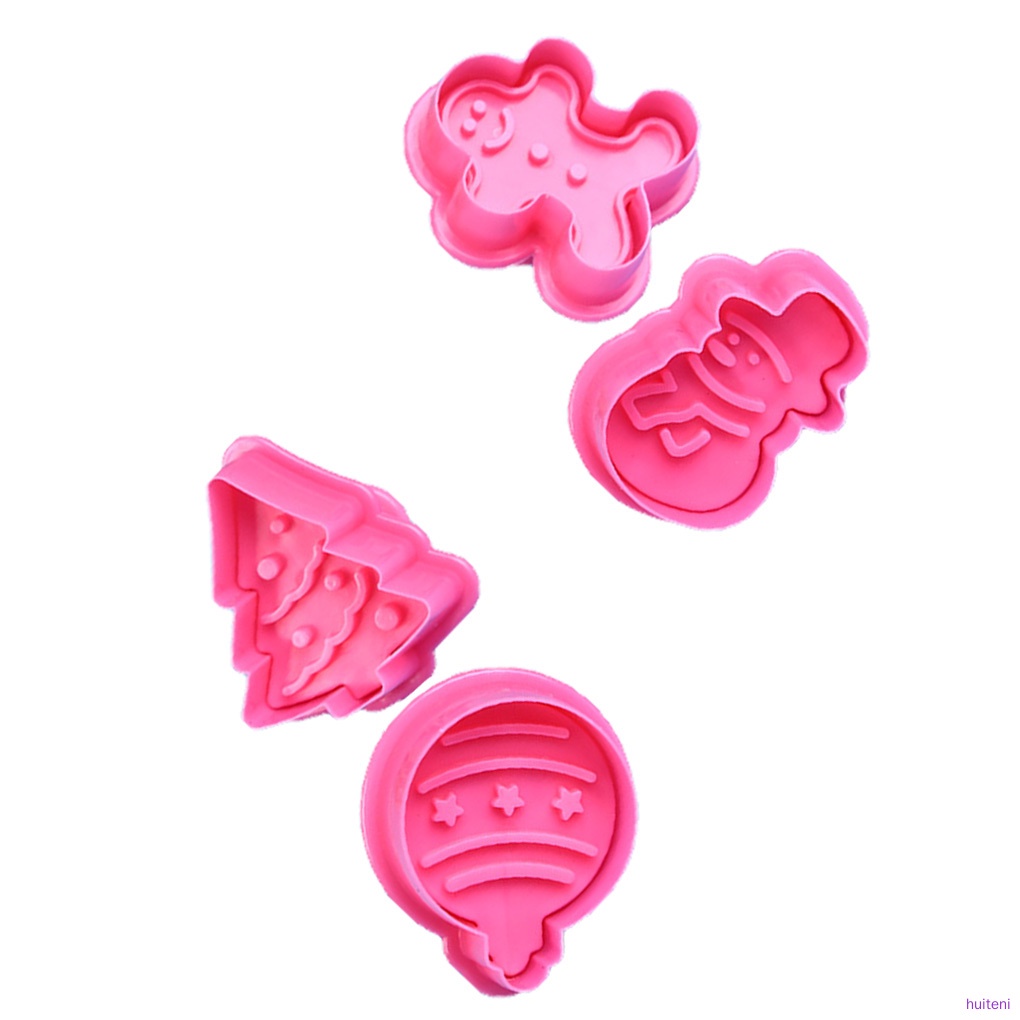 Set 4 Khuôn Cắt Làm Bánh Quy Bằng Nhựa Abs Cấp Thực Phẩm Phong Cách Giáng Sinh