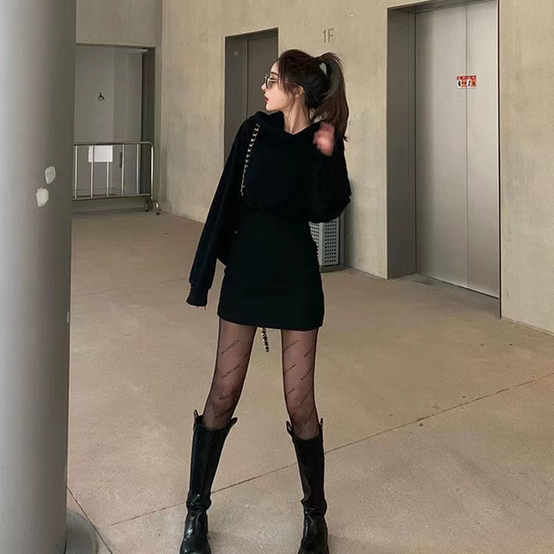 Đầm hoodie PERTY dệt kim phong cách Hàn Quốc thời trang mùa thu 2022 dành cho nữ