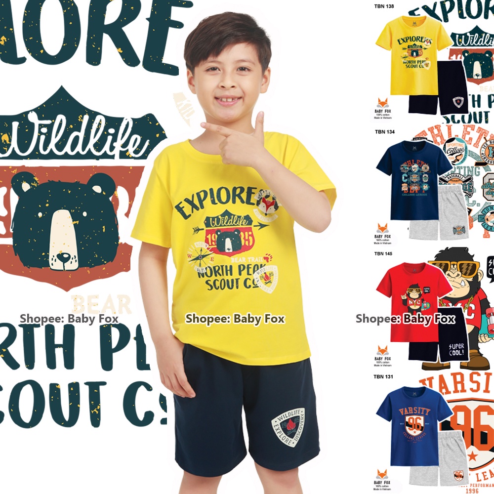 Bộ thun bé trai size nhí, trung, đại 100% cotton loại tốt, thương hiệu BABY FOX e