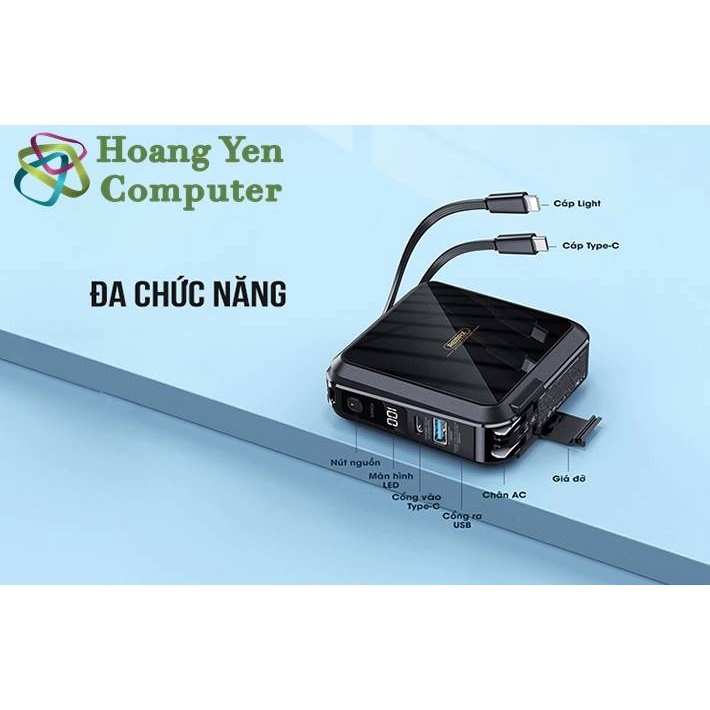 Sạc Dự Phòng Remax RPP-276 15000Mah (Sạc Nhanh PD20W, QC3.0, 22.5W), Tích Hợp Cáp Sạc, Nguồn AC Sạc Trực Tiếp - BH 1 Năm