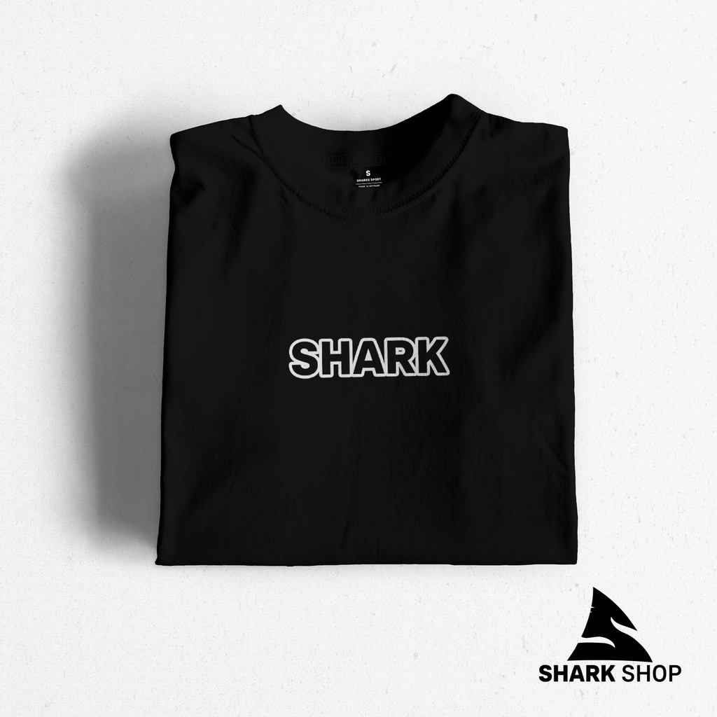 Áo Phông Đen Basic Cotton họa tiết |SHARK SHOP| Nam Nữ Unisex Tay Lỡ Form Rộng Dày Cổ Tròn