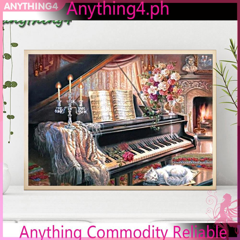 Bộ tranh đính đá 5D tự làm hình vẽ đàn piano trang trí độc đáo