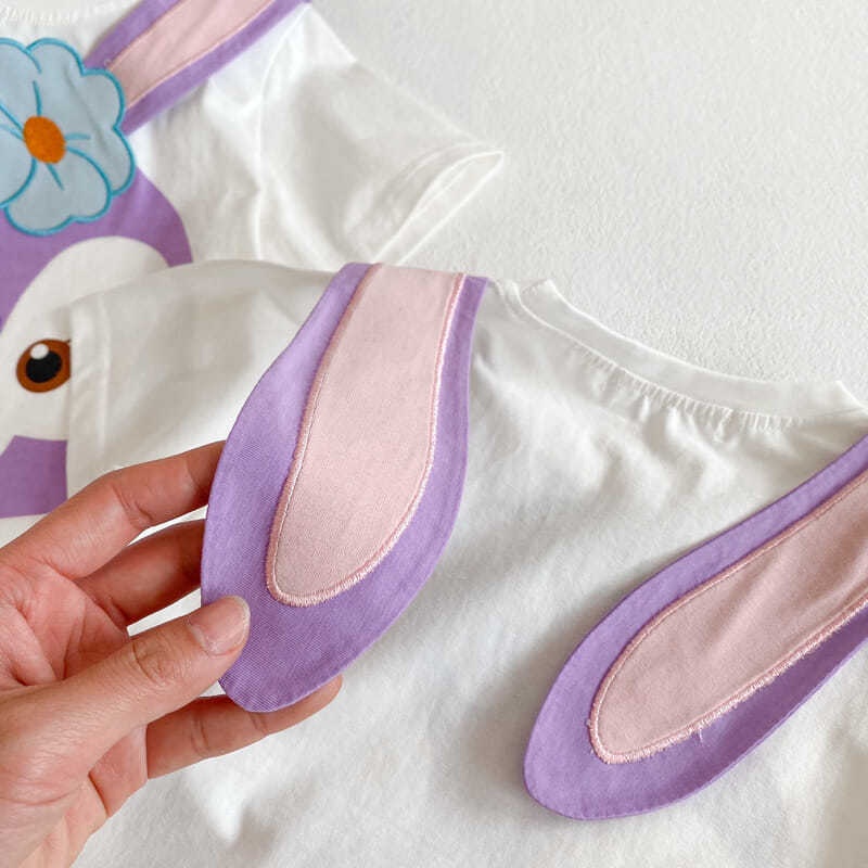 Áo Thun Tay Ngắn Đính Tai Thỏ Hoạt Hình Phong Cách Hàn Quốc Dễ Thương Cho Bạn Gái