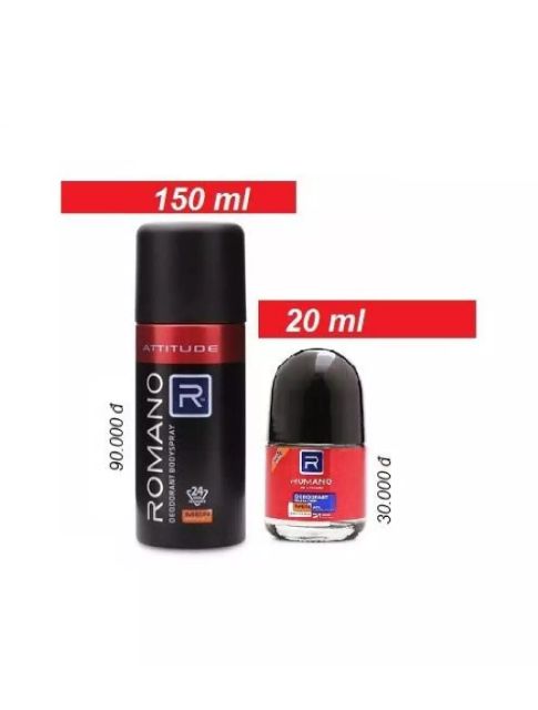 Romano - Bộ Sản phẩm Xịt ngăn mùi toàn thân 150 ml + Lăn khử mùi 20 ml - ATTITUDE + Tặng xà bông tắm 90gr