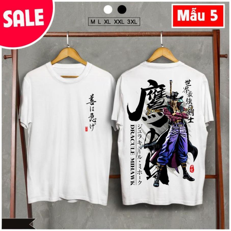 Áo thun One Piece Mihawk Mắt diều hâu cựu thất vũ hải mẫu mới màu Đen Trắng loại 1 🎁