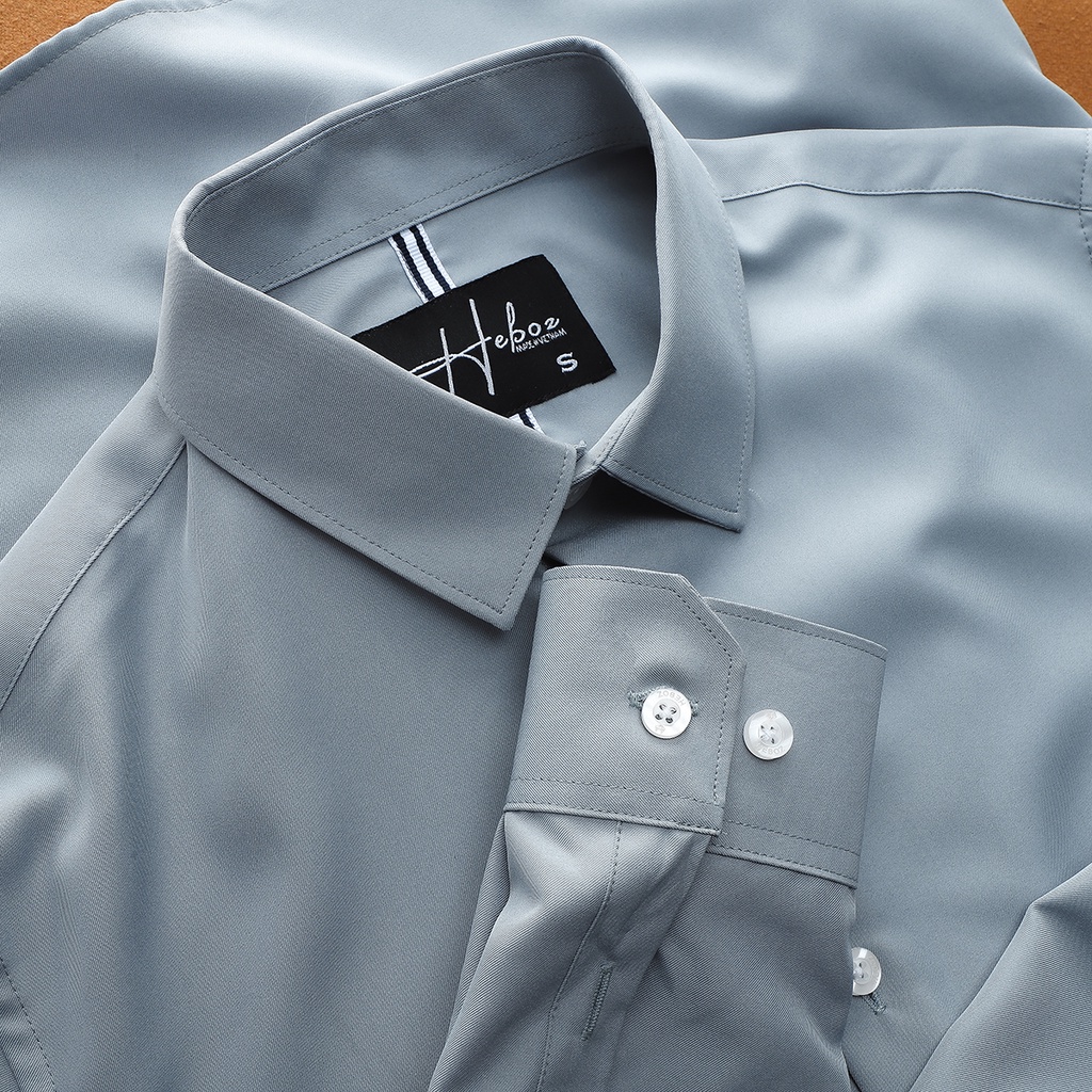 Áo sơ mi nam dài tay HEBOZ chất vải gân xéo nhỏ mềm mịn ít nhăn, 4 màu trơn basic slimfit - 00001064