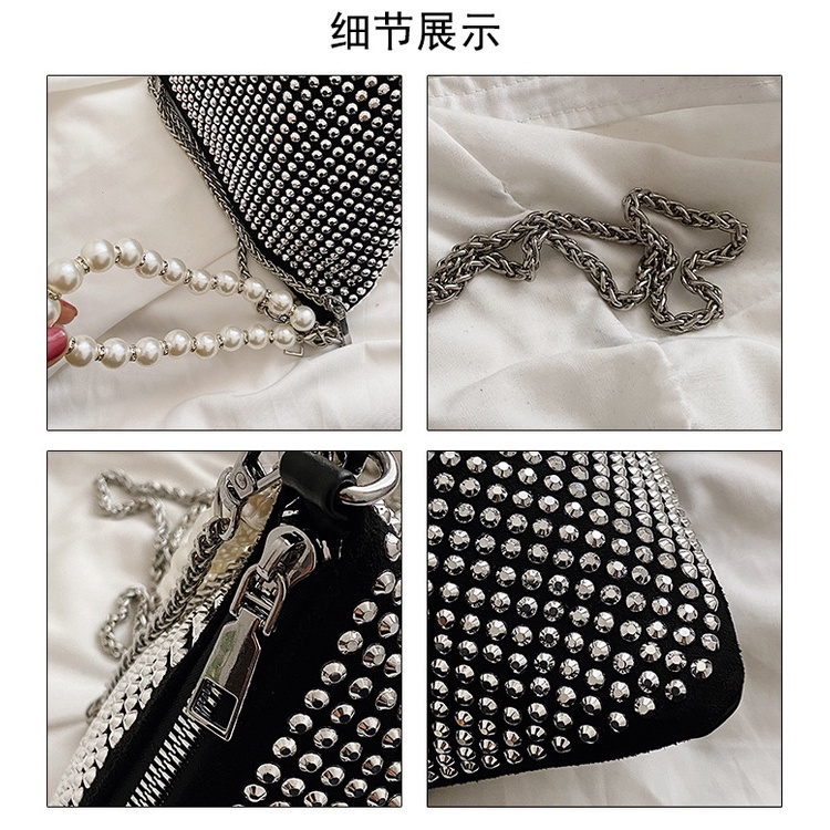 Túi Đeo JASMIN NOIR Chéo Hình Tam Giác Đính Ngọc Trai Giả Dễ Thương Cho Bạn Gái