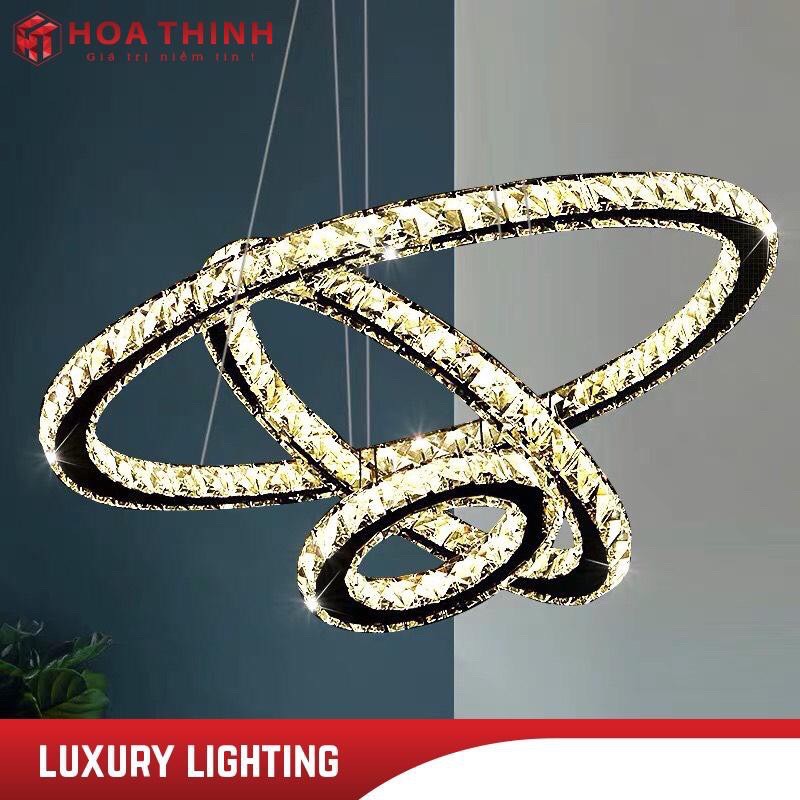 (Bảo hành 2 năm) Đèn thả pha lê K9 3 vòng, 3 chế độ ánh sáng, có điều khiển, trang trí phòng khách hiện đại HTĐT-008