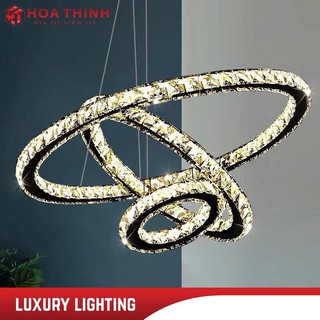 (Bảo hành 2 năm) Đèn thả pha lê K9 3 vòng, 3 chế độ ánh sáng, có điều khiển, trang trí phòng khách hiện đại HTĐT-008