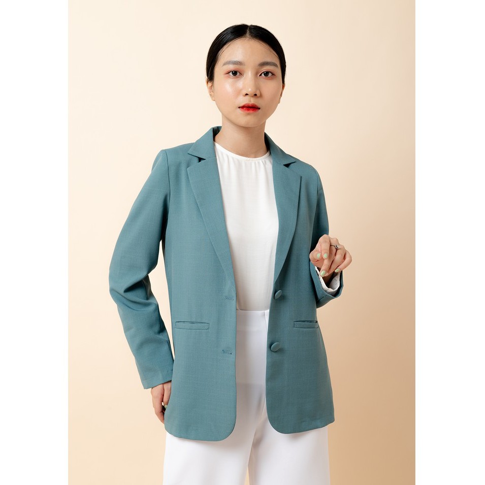 Áo vest blazer nữ KHÀN màu xanh lơ áo khoác công sở tay dài 1 lớp phong cách Hàn Quốc | BigBuy360 - bigbuy360.vn