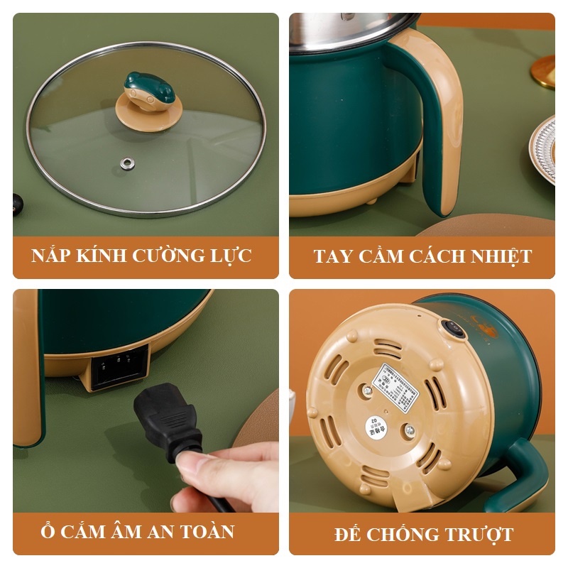 Nồi Lẩu Điện Mini 2 Tầng Đa Năng Tặng Kèm Khay Hấp - Chiên, Xào, Nấu ăn, nấu cơm, nấu lẩu mini (nồi 18cm hấp inox)