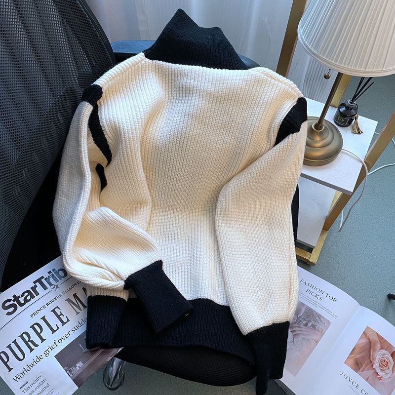 Korean high-end color high-necked sweater women's autumn and winter loose soft waxy lazily thickened sweater jacket