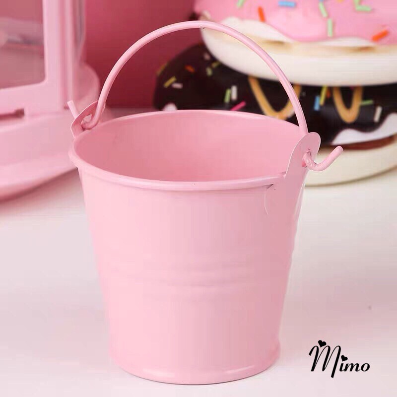 Xô sắt mini đựng đồ đa năng, trang trí phòng, bàn học dễ thương MÀU TRẮNG TRƠN SIZE NHỎ