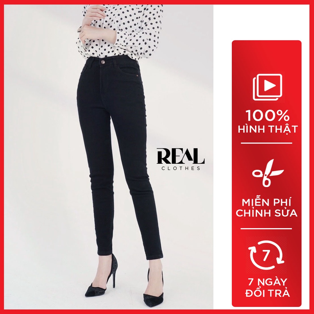 Quần jeans nữ đen skinny, lưng cao, co giãn, có túi, tôn dáng