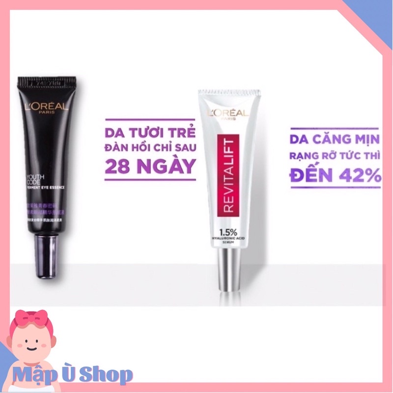 Serum L’Oreal Paris Hoạt chất dưỡng da tươi trẻ Youth Code và Dưỡng chất căng da cấp ẩm Revitalift 1,5% HA serum 7,5ml