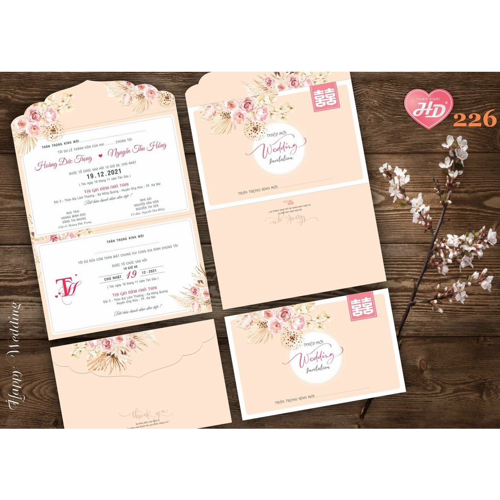 Thiệp cưới hiện đại mới nhất gập 3 combo 100 cái