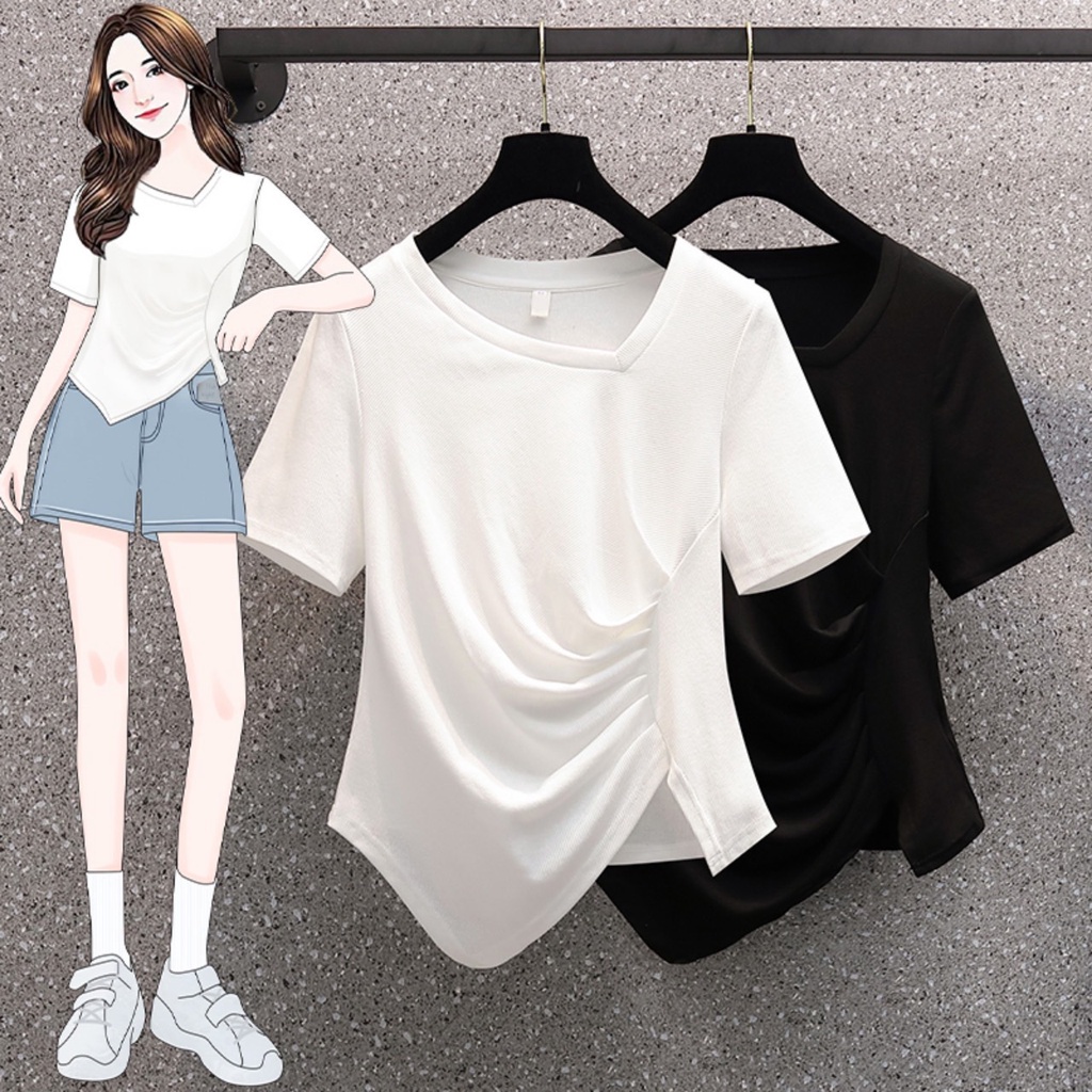 Áo Thun Cổ Tim Bigsize, Áo Thun Lên Phom Tôn Dáng Che Bụng Cực Dễ Thương A40