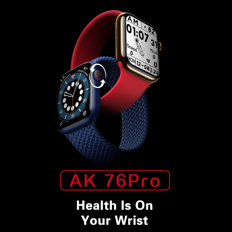 Lykry Smart Watch AK76Pro IWO Square Screen Bluetooth Call Long Standby Heart Rate Body Temperature Monitor Fitness Tracker 1.75 inch