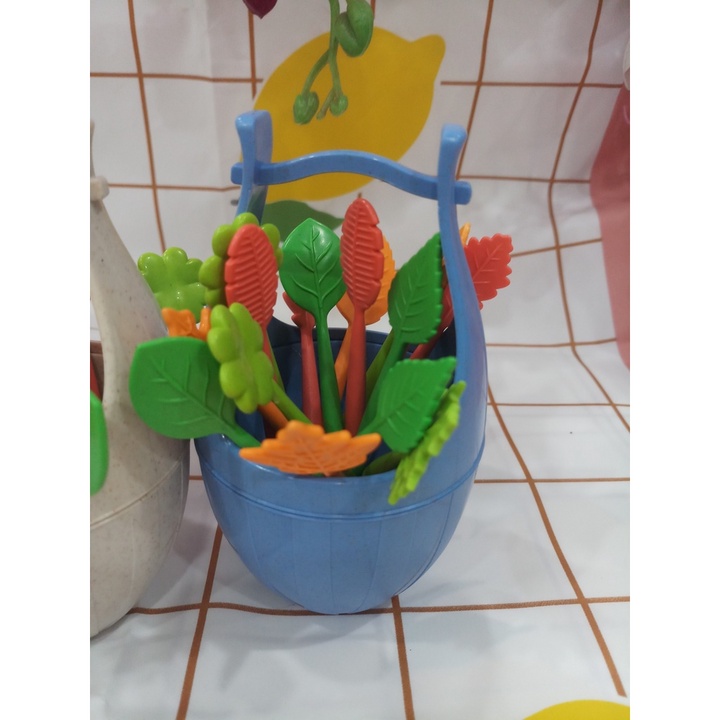 Bộ xiên hoa quả lúa mạch cao cấp rất xinh xắn, Nĩa xiên trái cây bằng nhựa