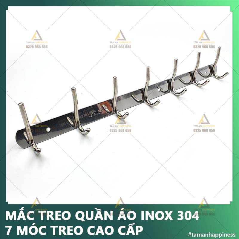 [Chính hãng] Mắc áo inox 304 cao cấp loại 7 móc dài 50cm, móc treo quần áo gắn tường, mắc áo đôi, móc áo gắn cửa