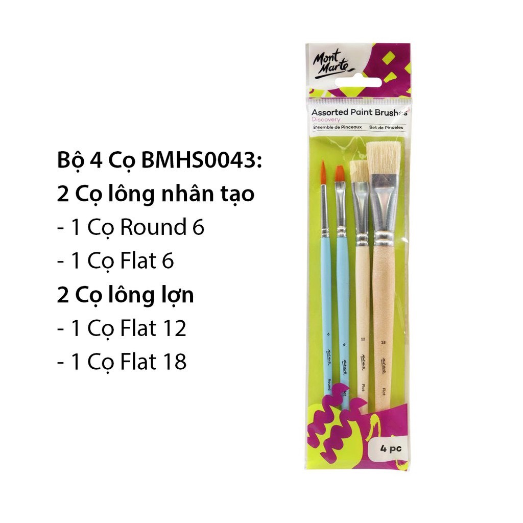 Bộ 4 cọ vẽ màu nước màu acrylic Mont Marte BMHS0043