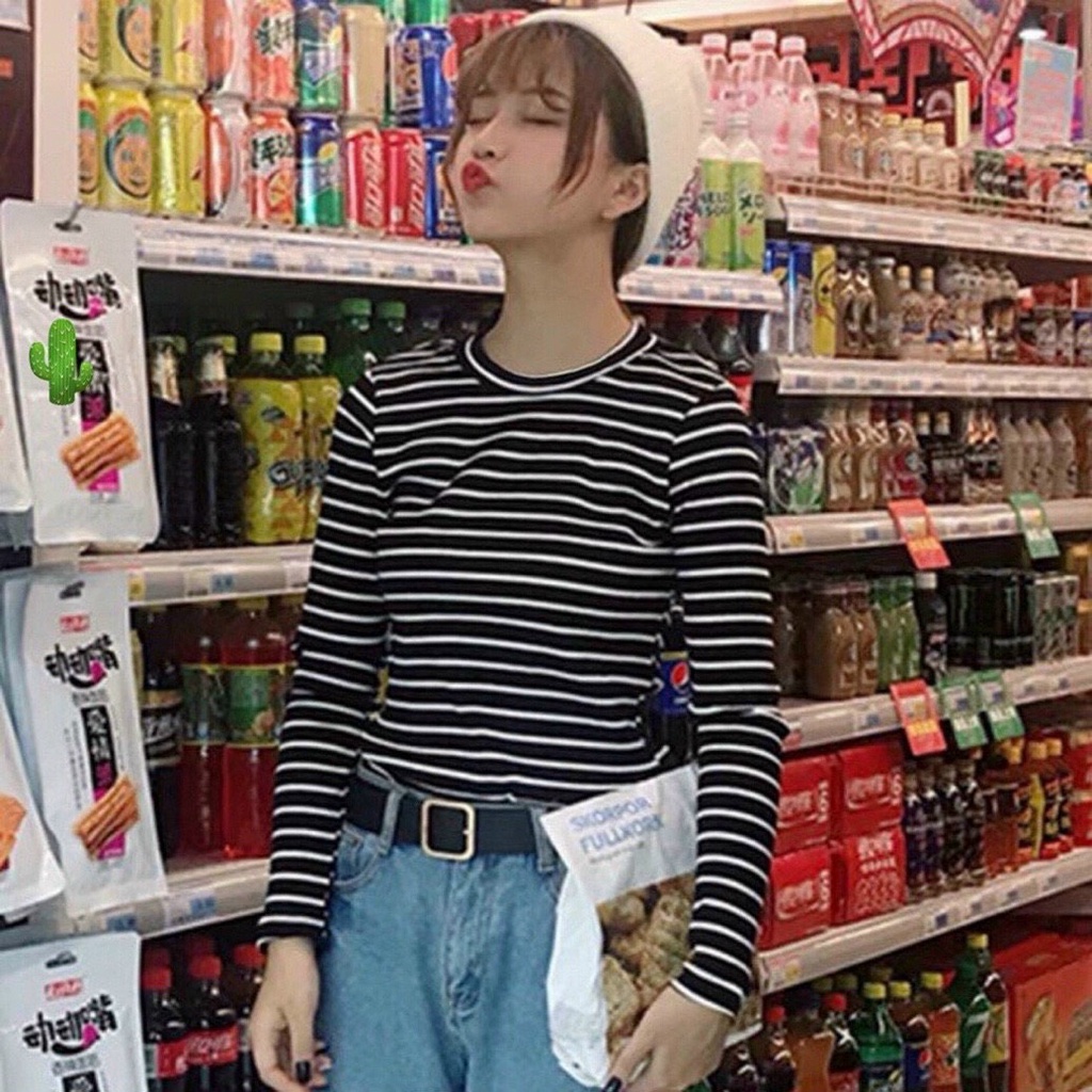 áo kẻ sọc ngang tay dài chất gân đẹp pc