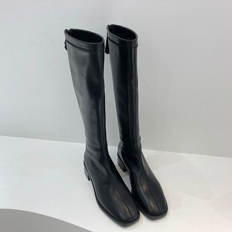 Giày Boot Cổ Cao Mũi Vuông Màu Trơn Thanh Lịch Sành Điệu Dành Cho Nữ | BigBuy360 - bigbuy360.vn