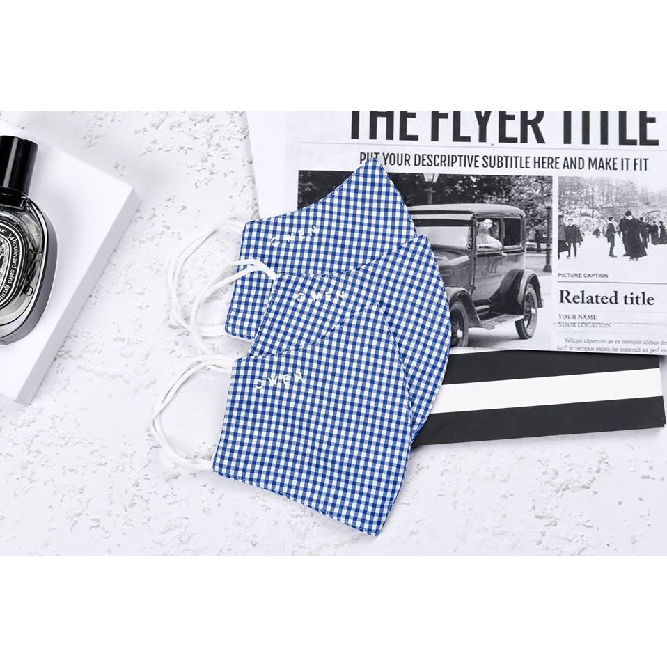 Khẩu trang nano kháng khuẩn K4 Owen màu xanh caro đậm