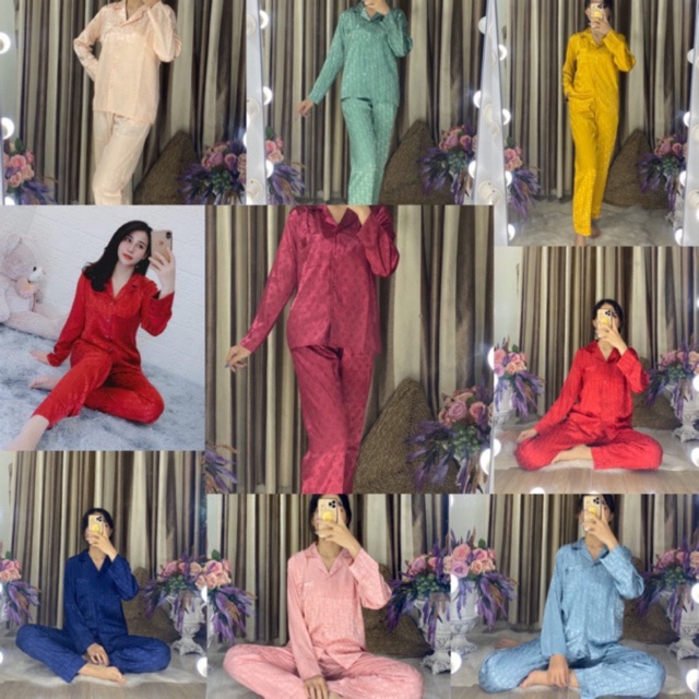 Đồ Bộ Pịama Tay Dài Quần Dài Lụa Gấm Hình Tim - Chữ | BigBuy360 - bigbuy360.vn