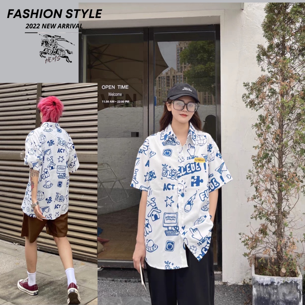 Áo sơ mi cotton Doseleue ngắn tay nam nữ unisex, áo đôi giản dị