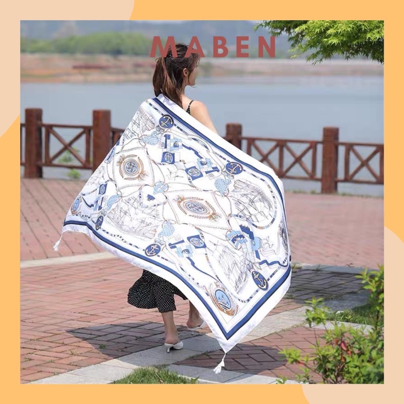 Khăn choàng cổ in hoa văn con thuyền size 90x180cm