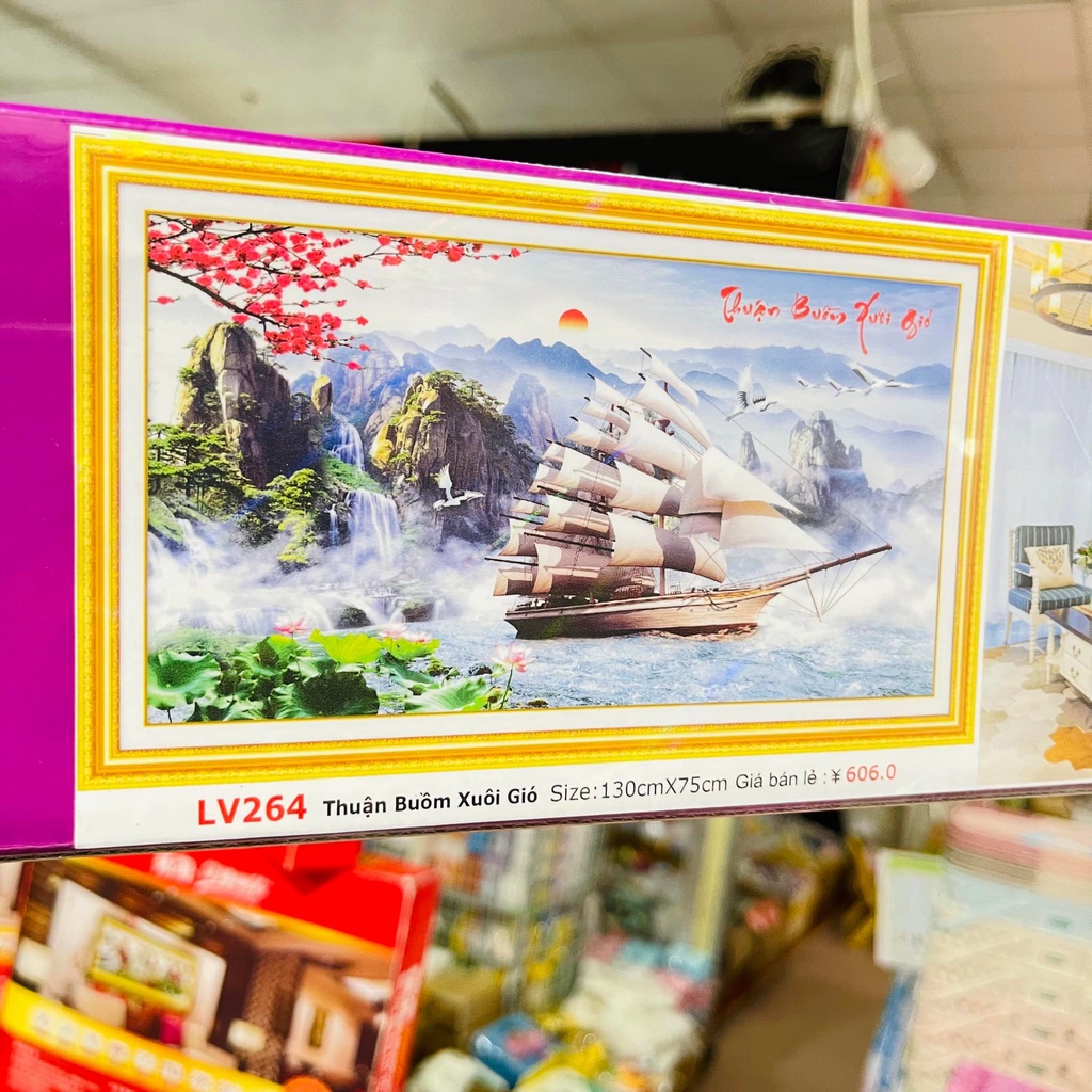 Tranh đính đá thuận buồm xuôi gió KT:130x75cm. Tranh đính đá tự làm.