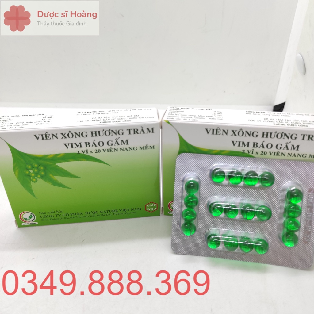 Viên Xông Hương Tràm Vim Báo Gấm - Hộp 40 viên