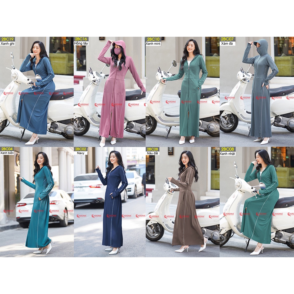 Áo Chống Nắng Nữ 𝐂𝐀𝐑𝐃𝐈𝐍𝐀 2 Lớp Dáng Dài Liền Thân Chất Thun Lạnh Nhật Cao Cấp Chống Tia UV 2BC