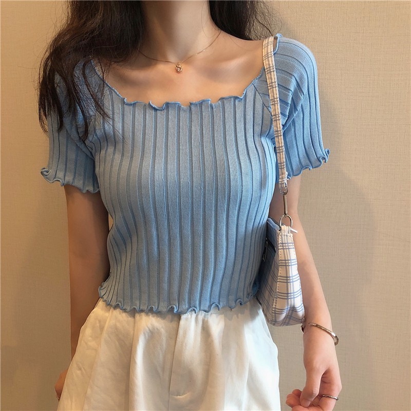 Áo thun tay ngắn IELGY cổ vuông thời trang mùa hè dành cho nữ