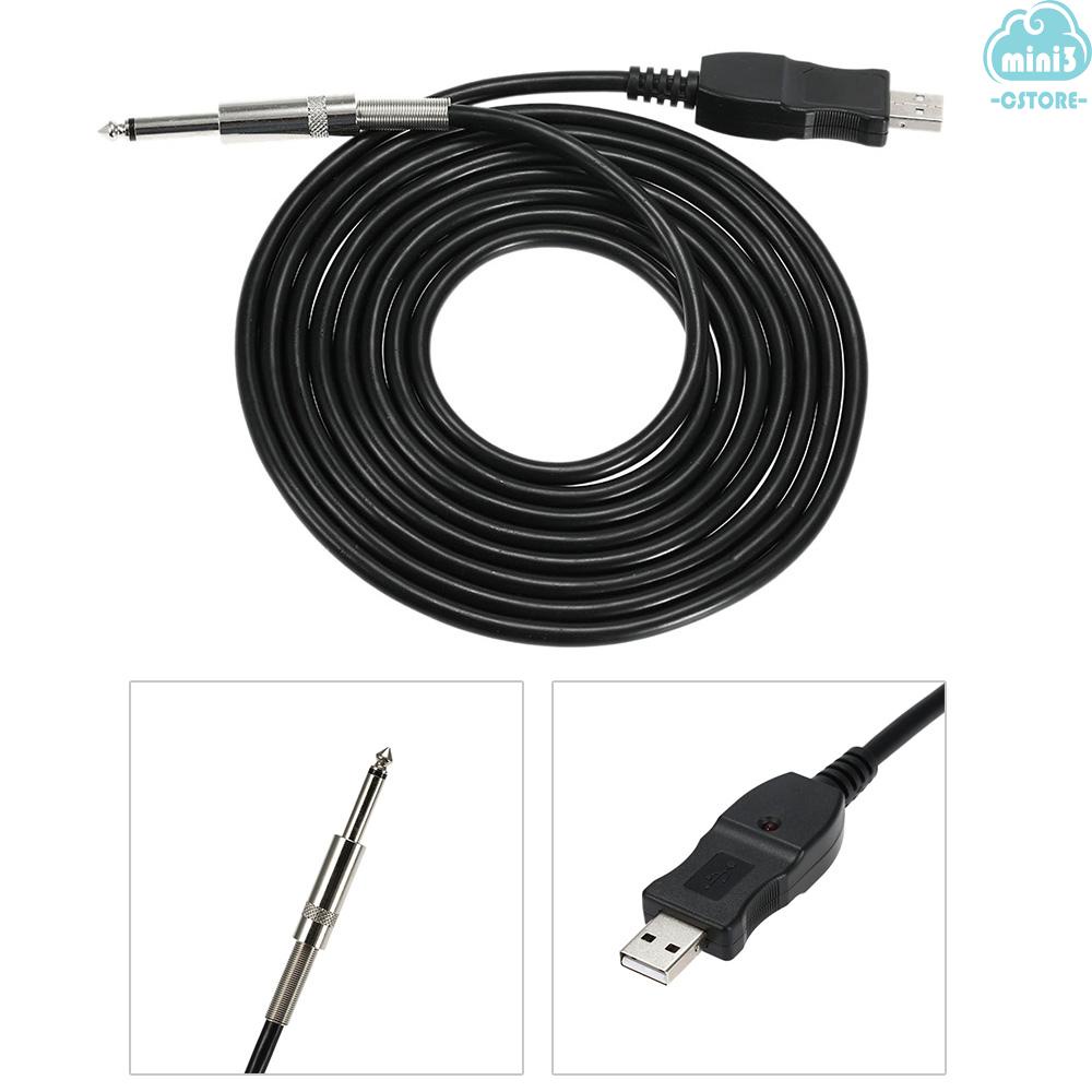 (V06) New Guitar Bass 1/4'' 6.3mm To USB Link Connection Instrument Cable Adapter for PC/MAC Recording 3M