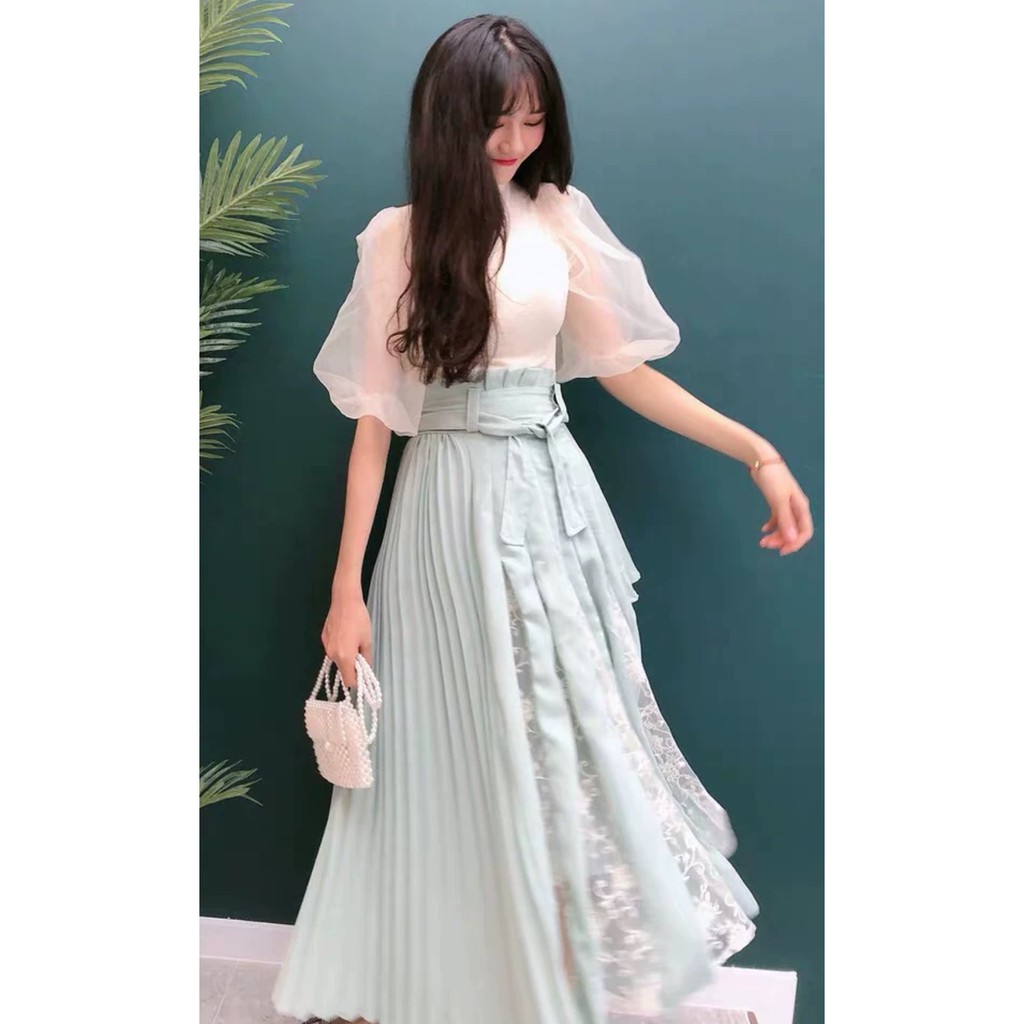 [Sẵn Hàng]♥️Set Áo Phồng+Chân Váy Ren Ulzzang(ảnh thật)Size S,M,L