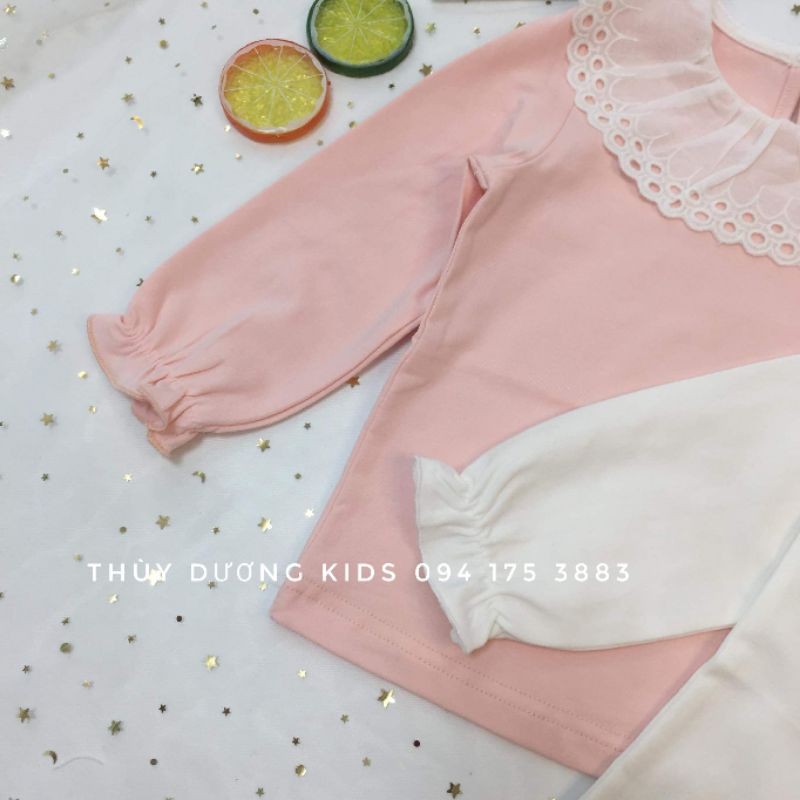 Áo cotton cổ sen màu trắng và hồng đáng yêu cho bé gái.