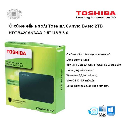 Box HDD ổ cứng di động TOSHIBA CANVIO BASICS 500GB 1TB 2TB 2.5’’ USB 3.0. Vi Tính Quốc Duy