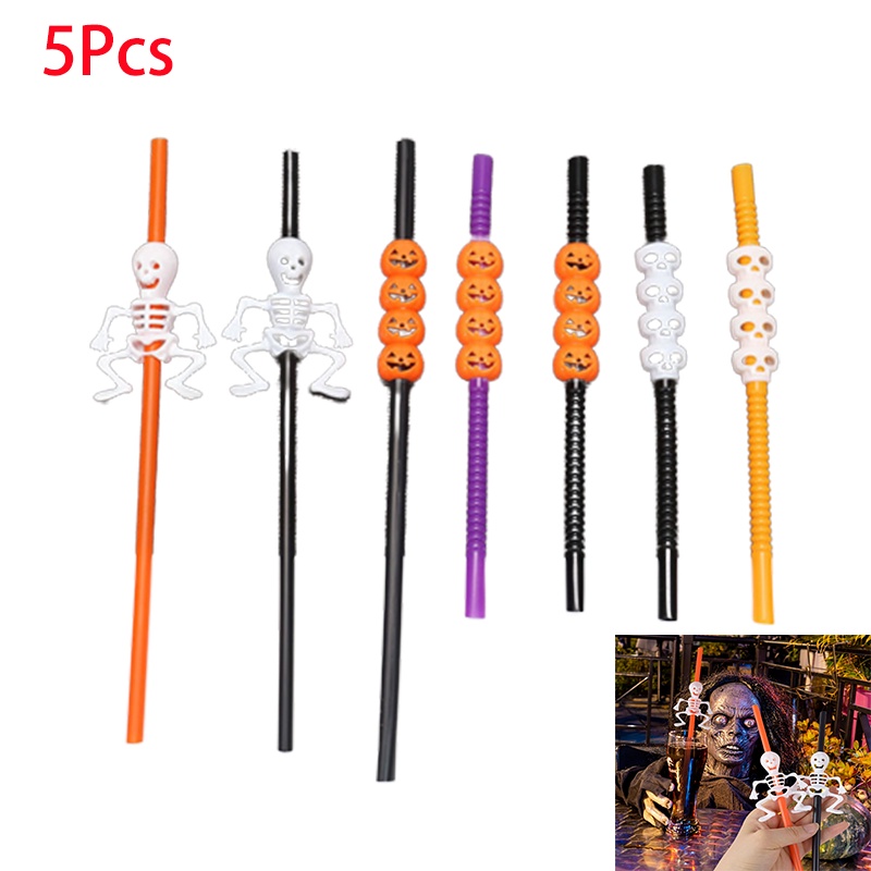 Halloween Party Drink Straws Halloween Decor Supply Skeleton Skull Pumpkin