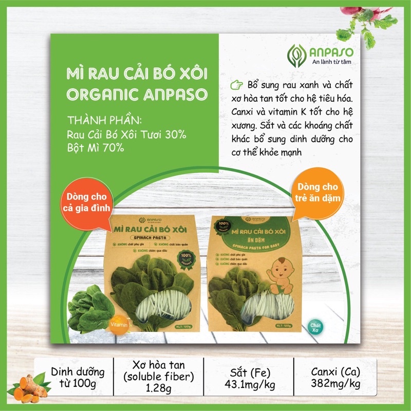 Mì rau củ organic cho bé 6M+ Anpaso