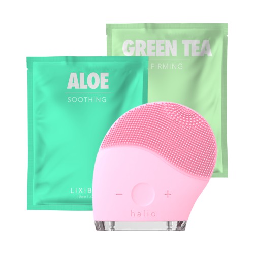 Combo Máy Rửa Mặt Và Mát Xa Da Mặt Halio, 2 Mặt nạ Lixibox - Aloe và Green Tea | BigBuy360 - bigbuy360.vn