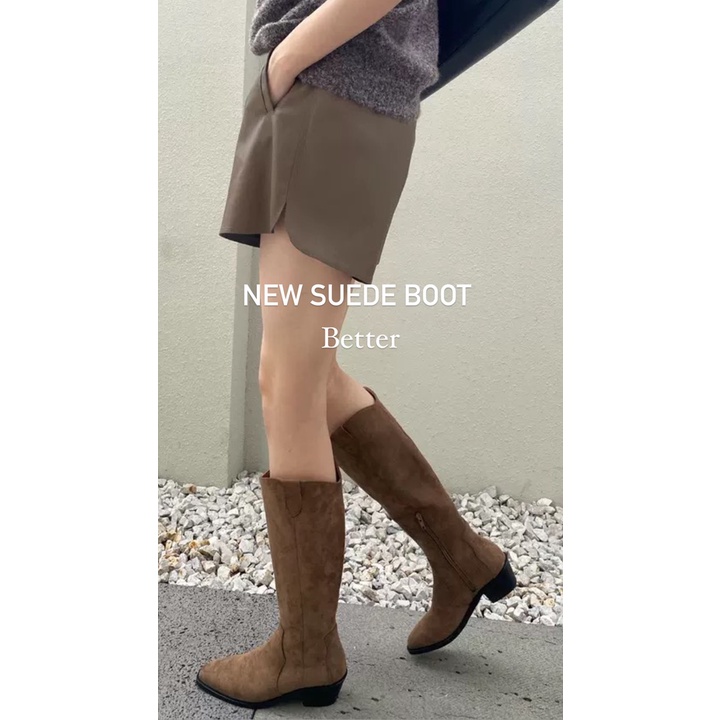 Boot da lộn mũi vuông dài, khóa kéo nửa ngang hông, đế cao 5cm - 161221002