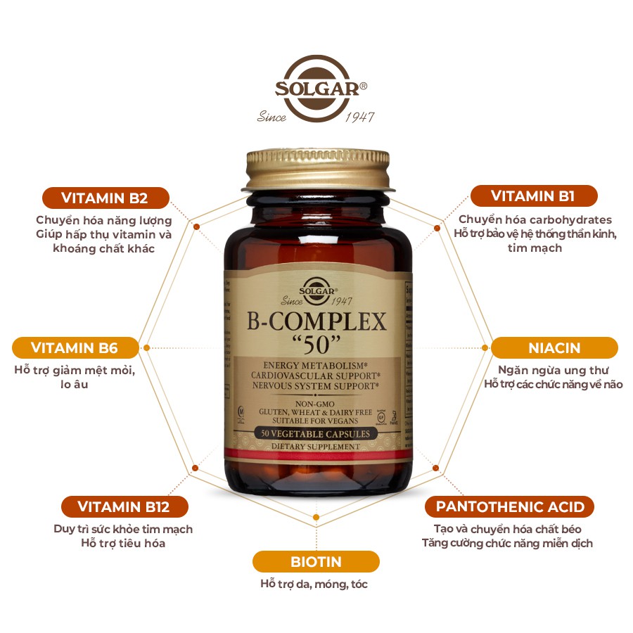 [NHẬP KHẨU USA CHÍNH HÃNG] Viên uống bổ sung Vitamin B hỗ trợ tăng cường sức khỏe Solgar B-Complex 50 | Thế Giới Skin Care