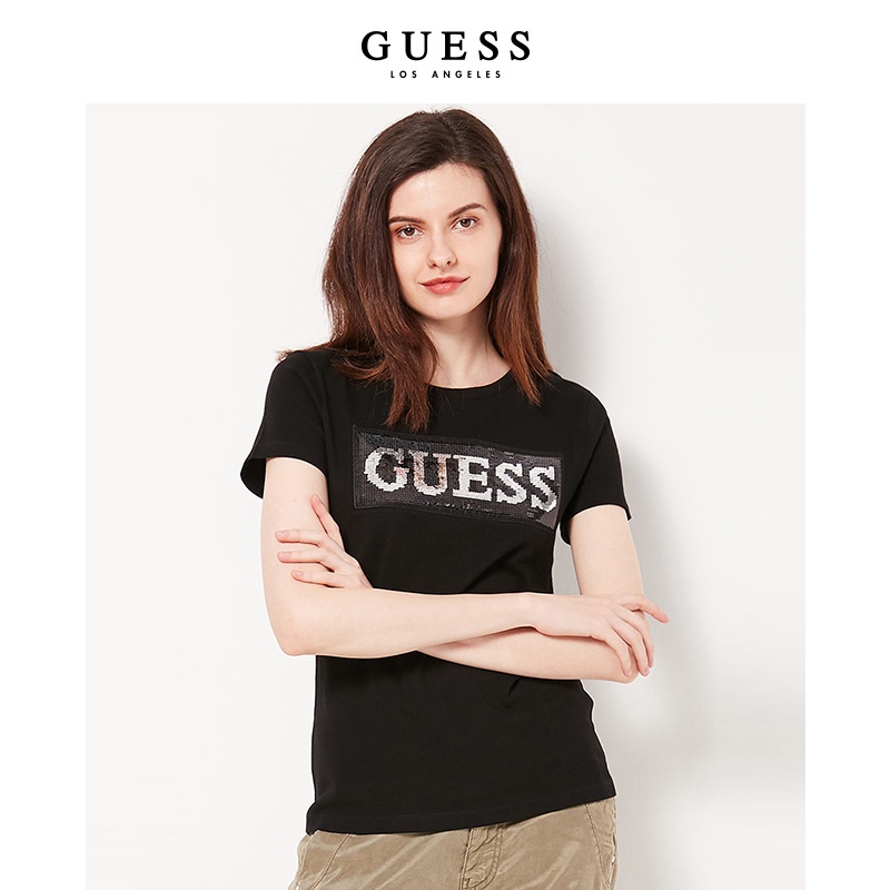 Áo Thun Tay Ngắn Màu Trơn In LOGO Guess Thời Trang Cho Nam Và Nữ Mã YJ2K6435