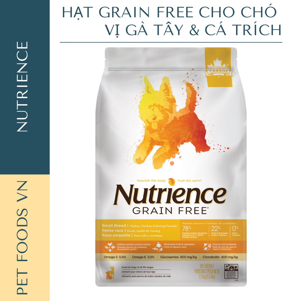 Hạt cho chó NUTRIENCE Grain Free Dog 500g vị Gà Tây &amp; Cá Trích